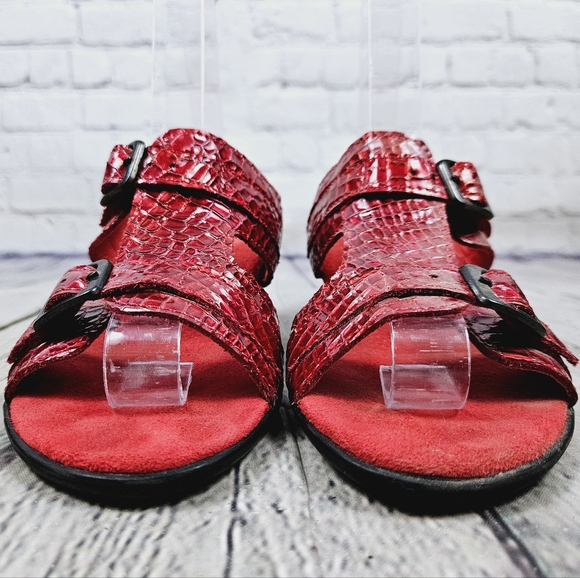 HELLE COMFORT | snake reptile print leather open toe comfort heeled sandals - Picture 6 of 13